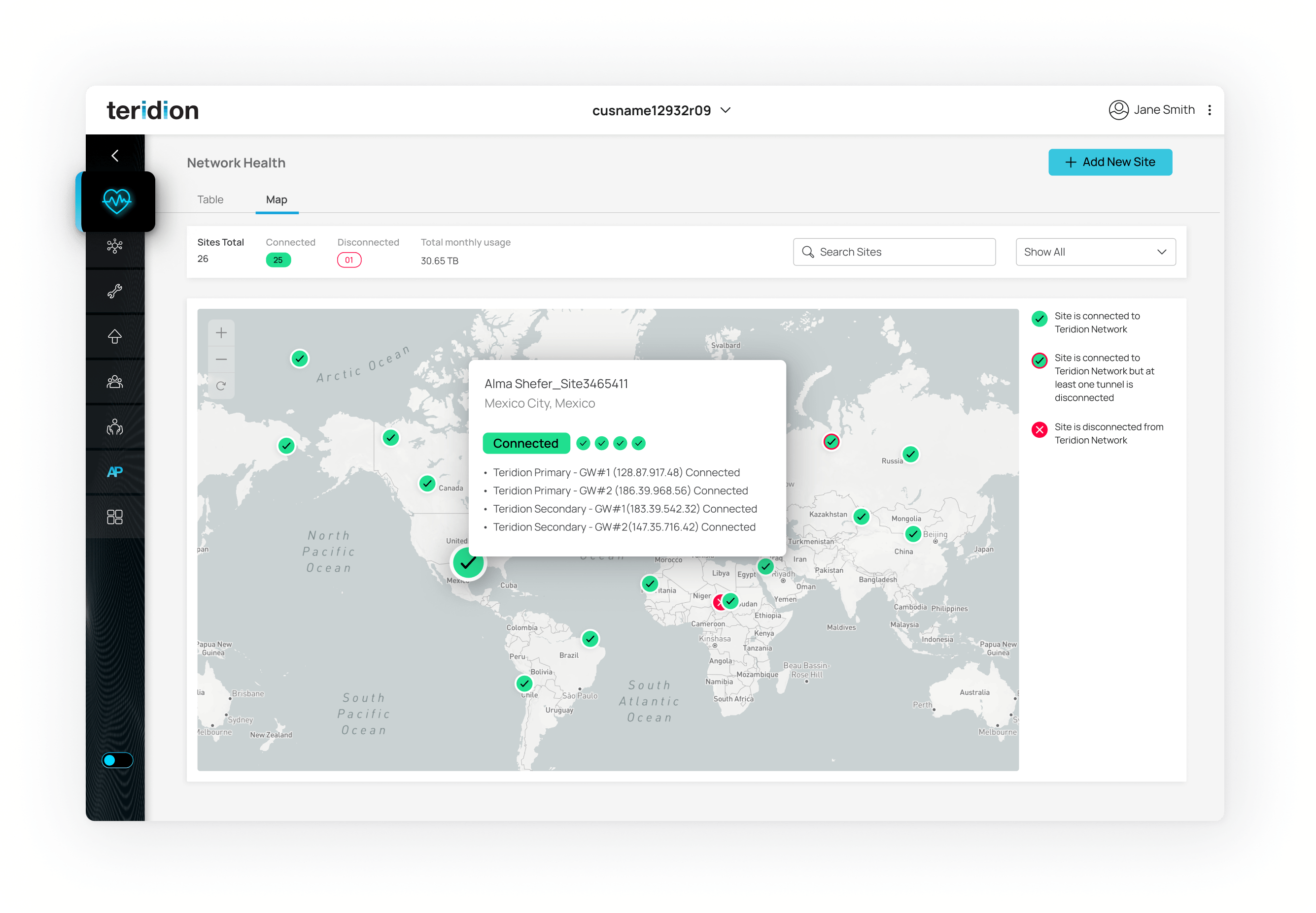a screenshot from network health page in the TFE portal